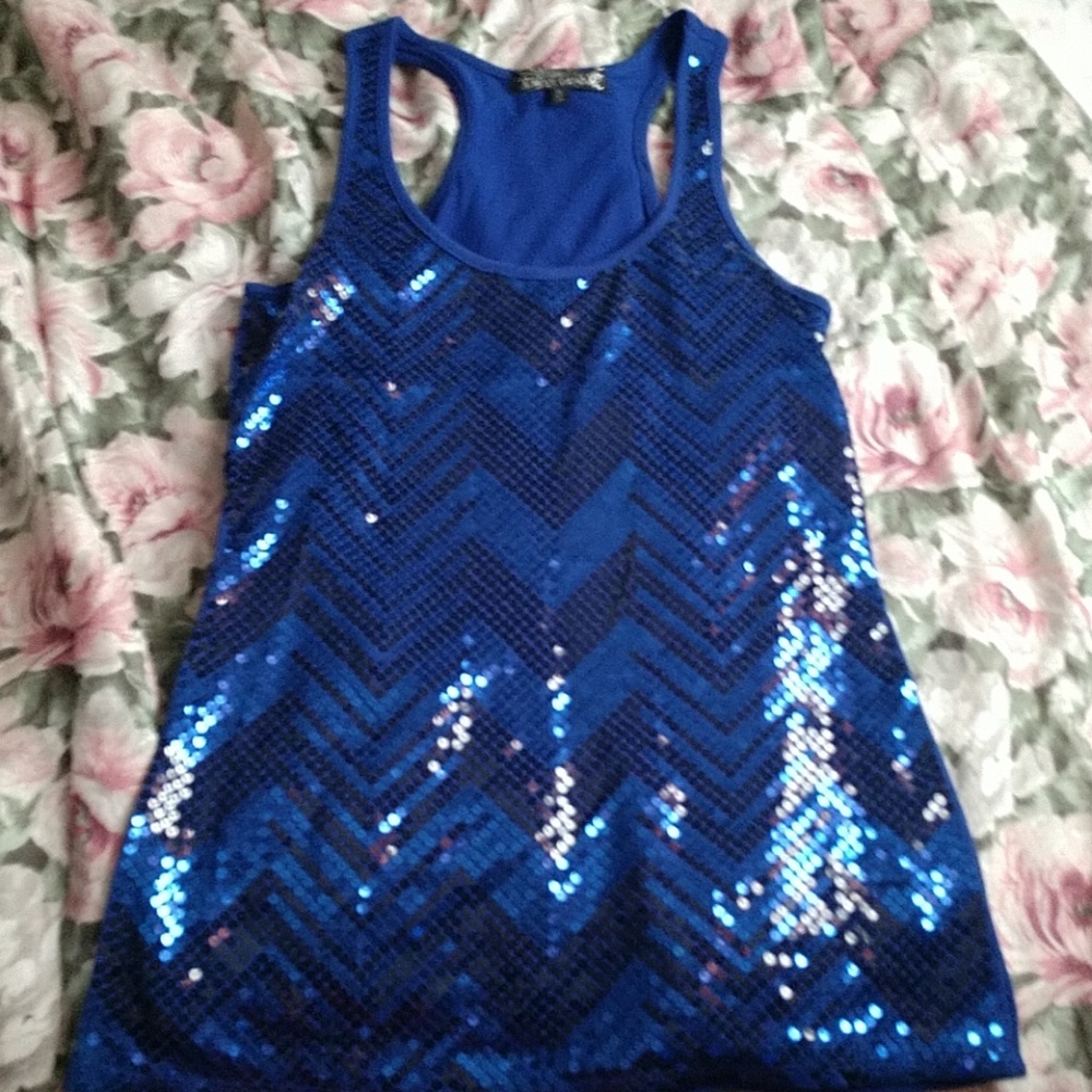 Blue Sequin Tank Top